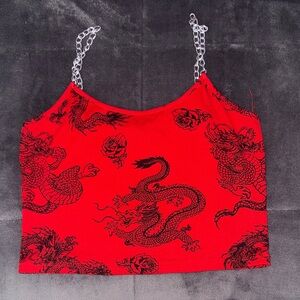 Fiery Red Dragon Camisole with Chain Straps
